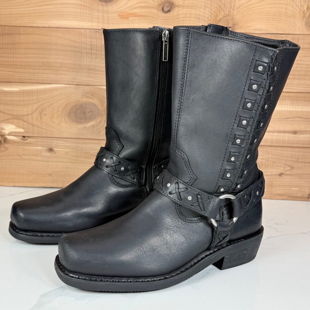 Harley Davidson Auburn Black Harness 9-Inch Motorcycle Boots D85431 Womens 8